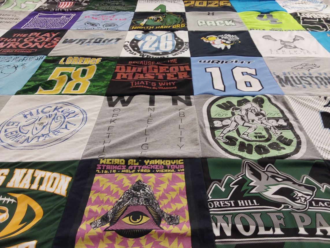 T-shirt quilt featuring wolf pack, mustangs by Chuck from MD
