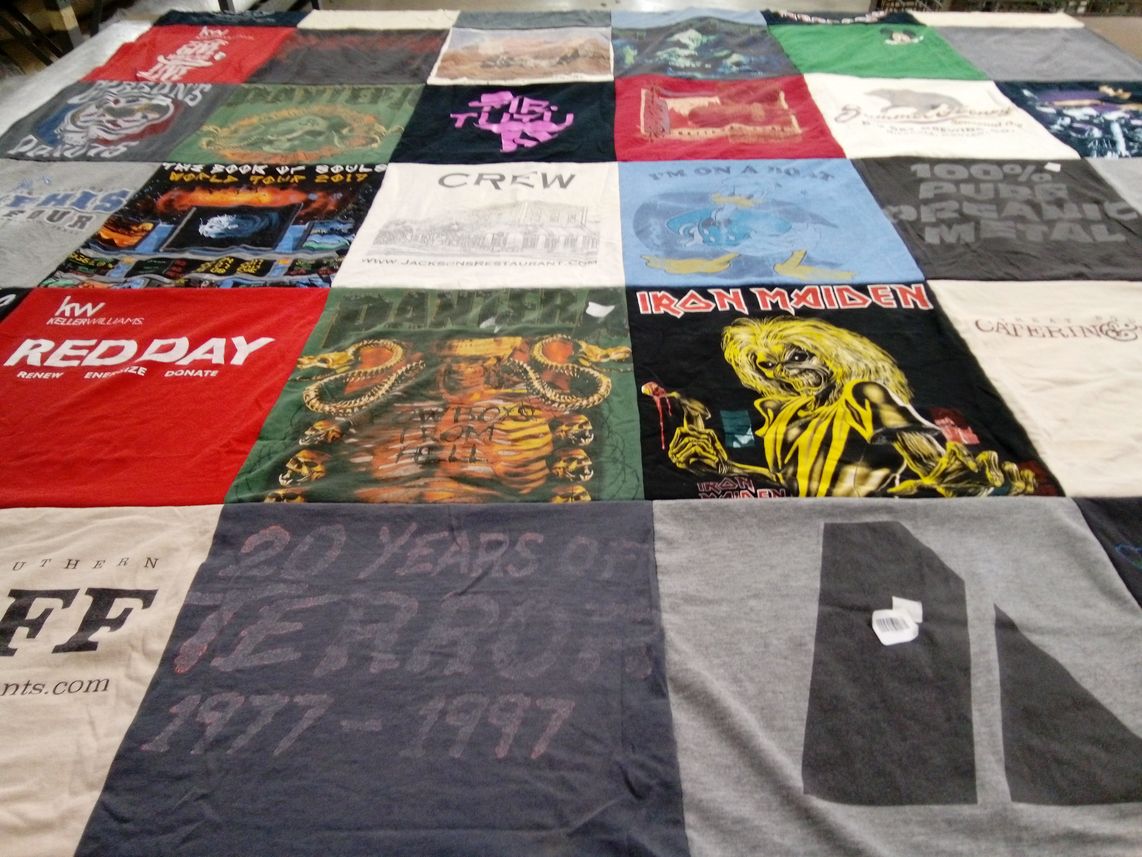 T-shirt quilt with music, metal themes by Nadiia from FL
