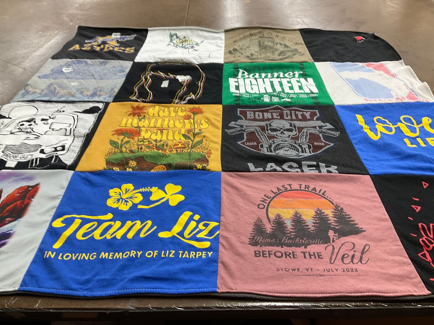 T-shirt quilt with memorial, events themes by Mary from MA