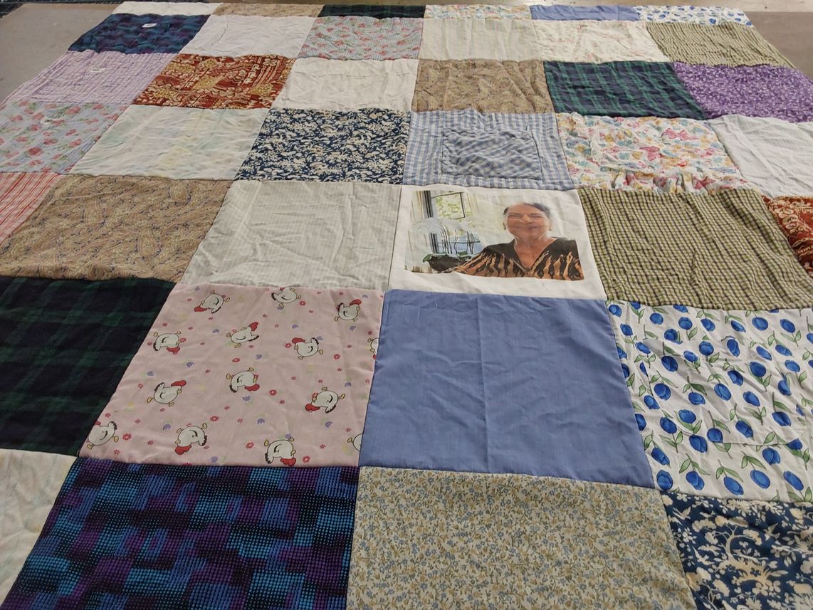 T-shirt quilt with quilting, crafting themes by Marjorie from TX