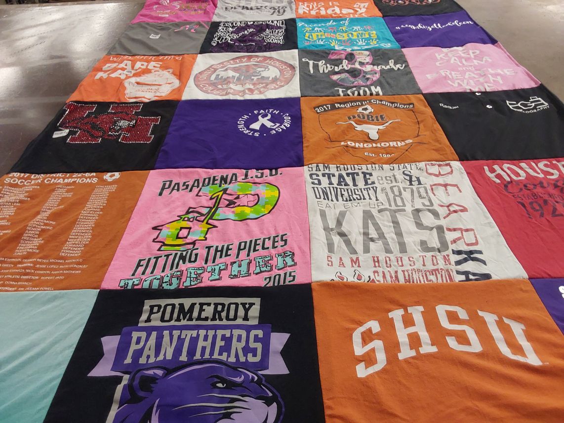 T-shirt quilt featuring pomeroy panthers, sam houston state university bearkats by Raquel from TX