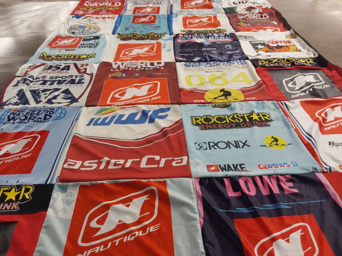 T-shirt quilt with wakeboarding, water sports themes by kylee from FL