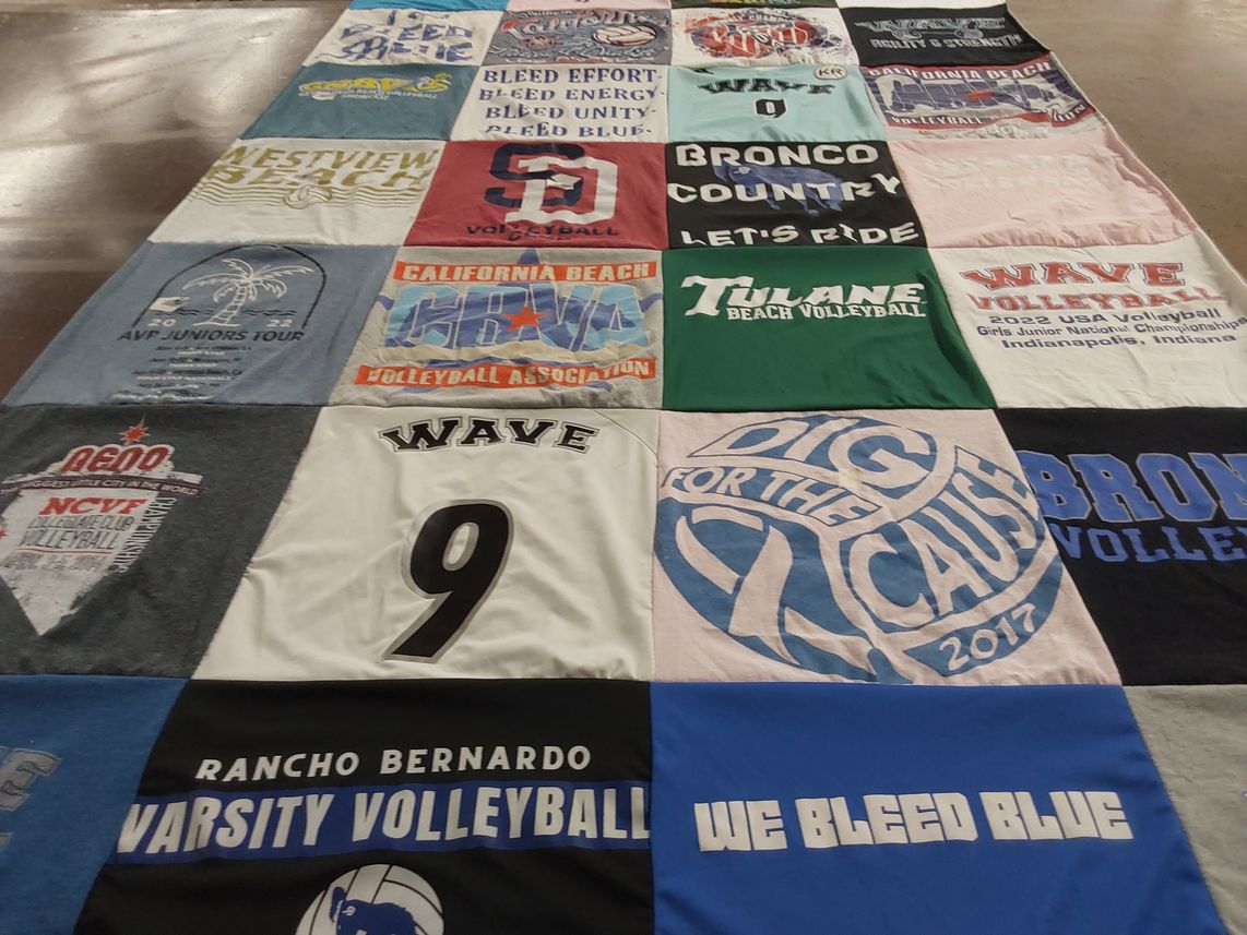T-shirt quilt featuring wave volleyball by Kim from CA