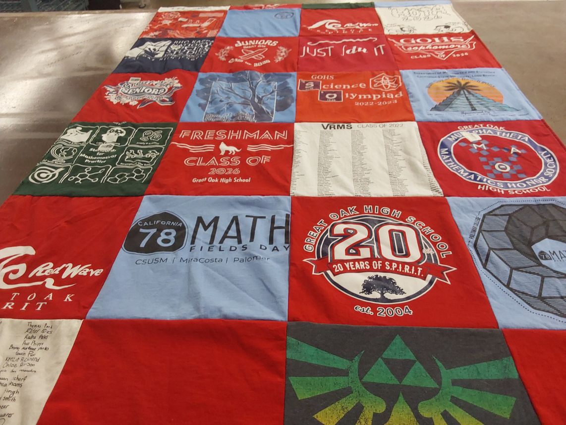 T-shirt quilt from great oak high school by Aga from CA