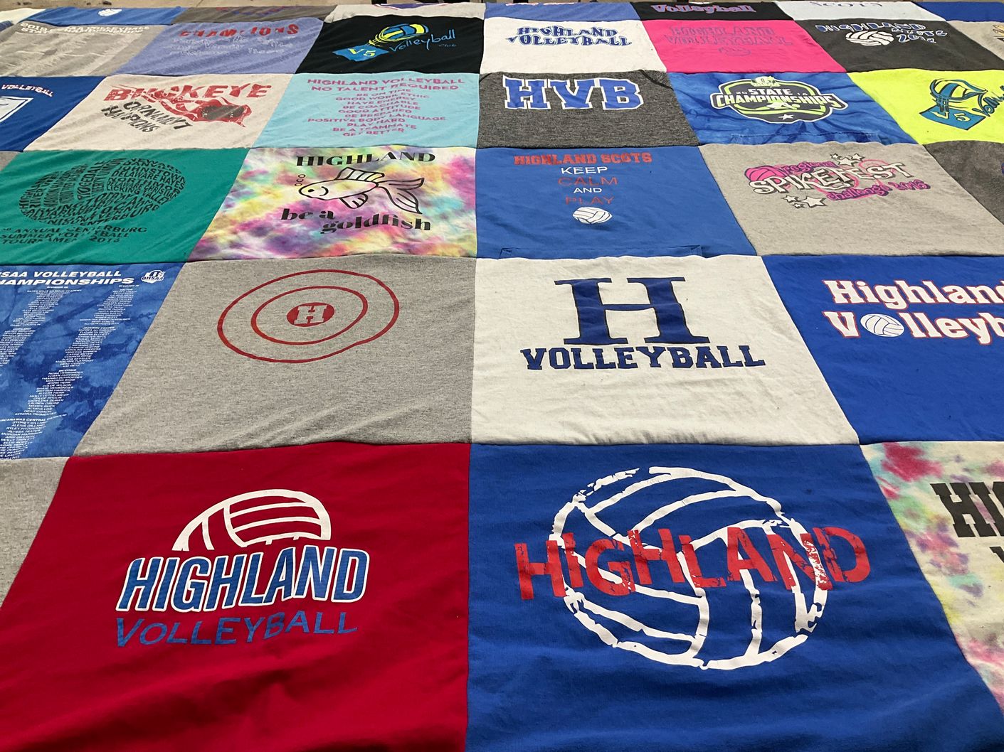 T-shirt quilt featuring highland volleyball by Gena from OH