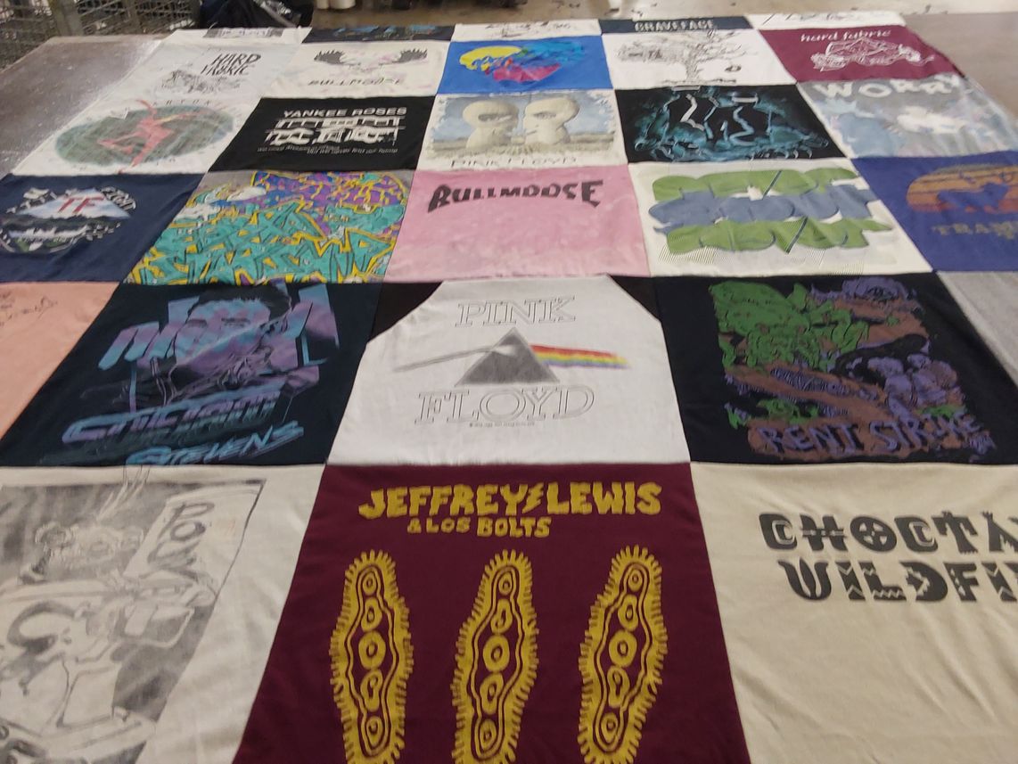 T-shirt quilt with music, bands themes by Carrie from GA