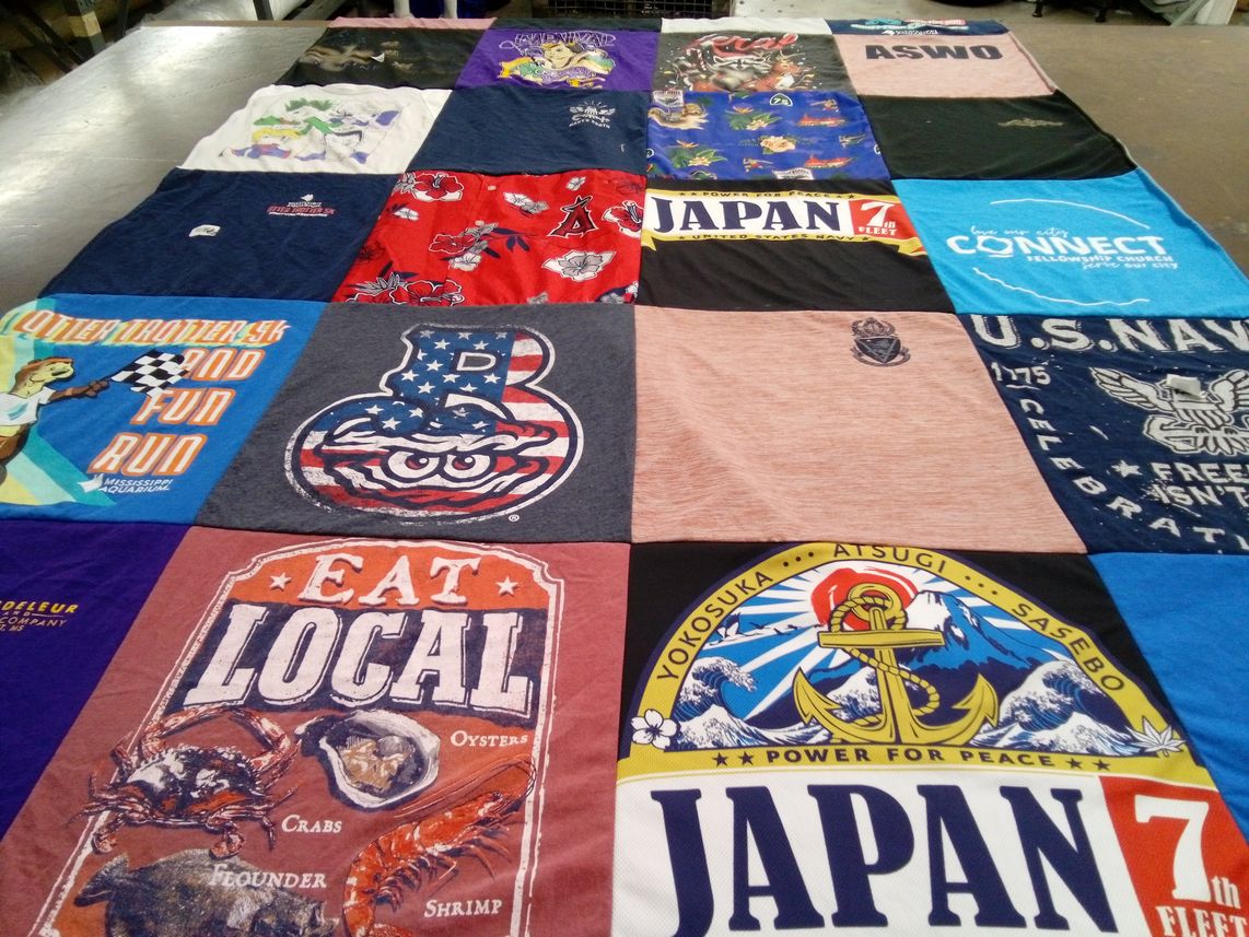T-shirt quilt with marine life, local cuisine themes by Alejandra from CA