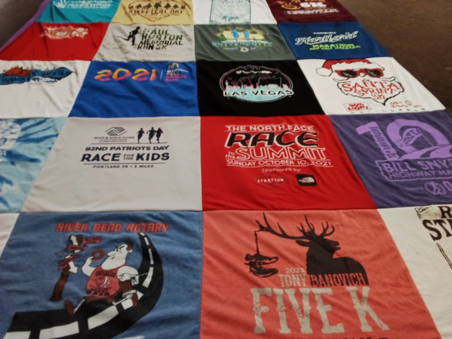 T-shirt quilt with running, charity themes by andee from TN