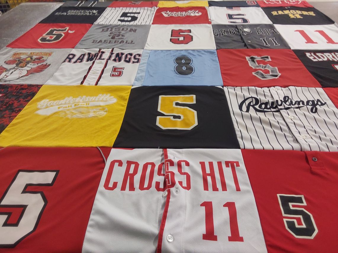 T-shirt quilt with baseball themes by Suzanne from TN