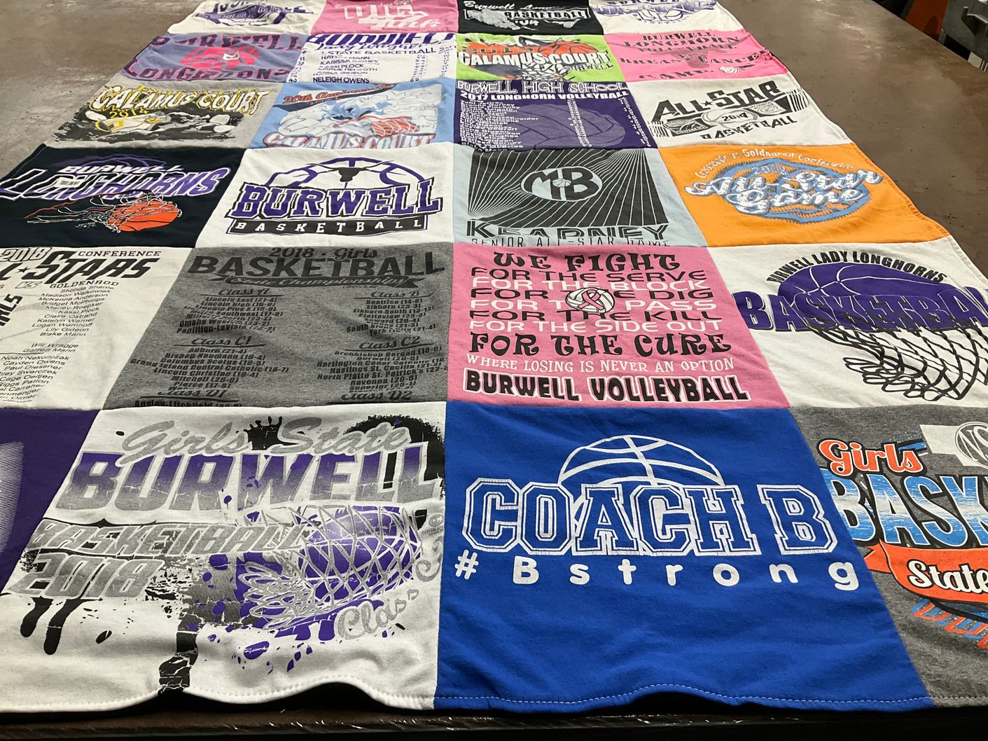 T-shirt quilt featuring burwell lady longhorns by Linda from NE