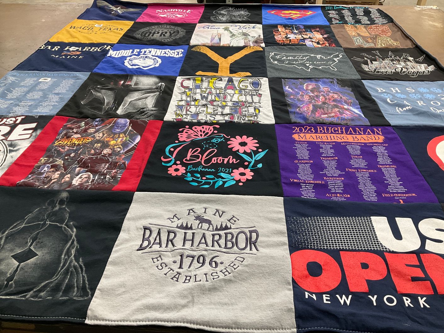 T-shirt quilt with music, sports themes by Joy from NJ