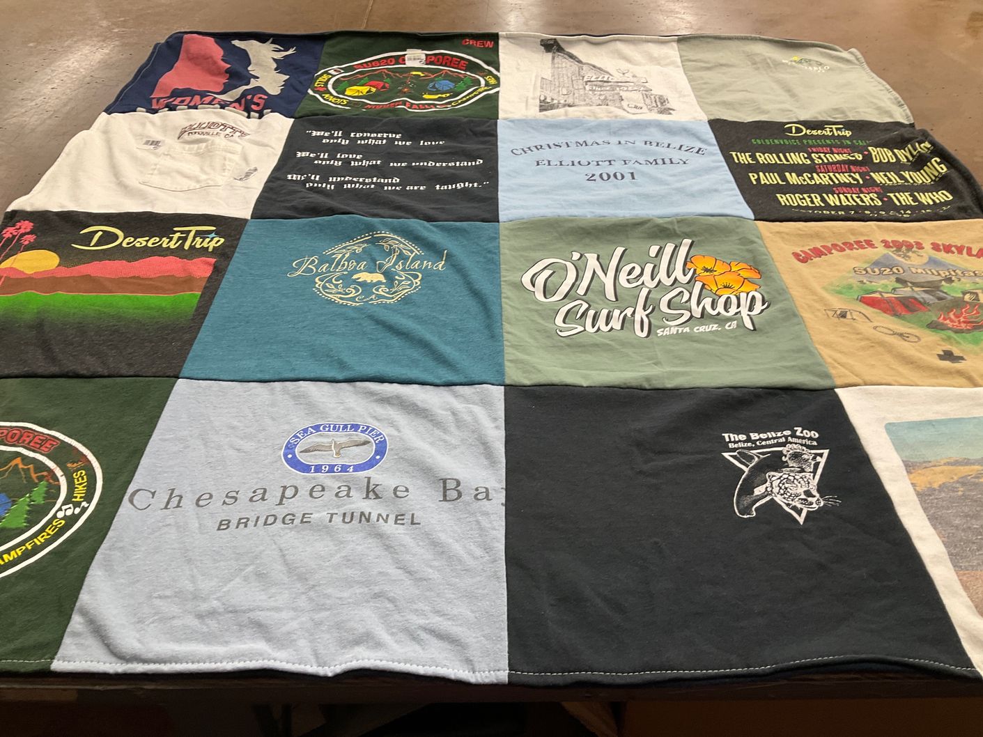 T-shirt quilt with surfing, traveling themes by Carolyn from CA