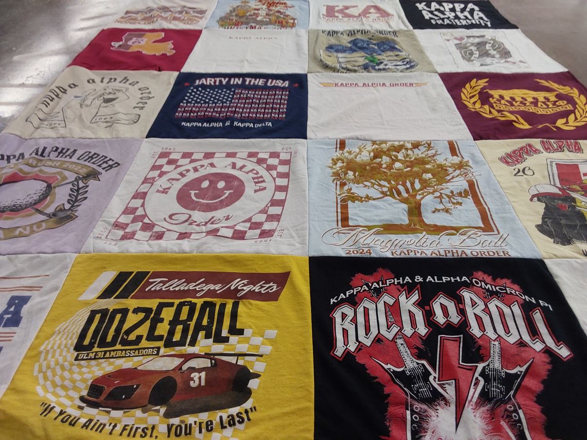 T-shirt quilt with fraternities, sororities themes by Amanda from TX