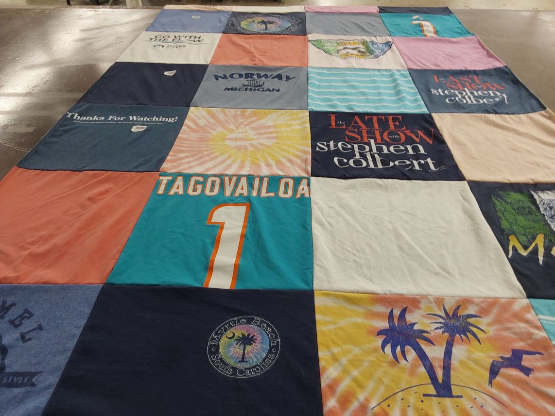 T-shirt quilt with television, comedy themes by Dana from CA