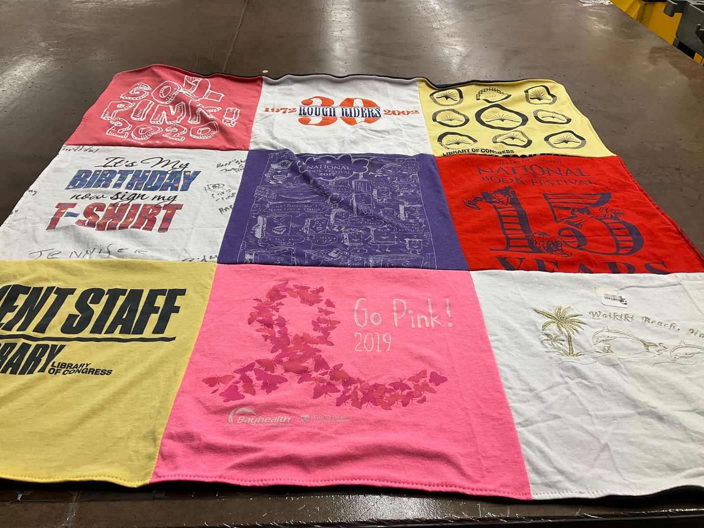 T-shirt quilt with reading, health themes by Elise from MD