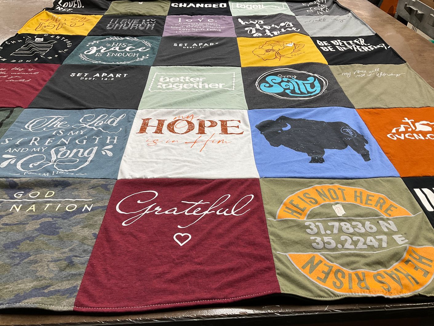 T-shirt quilt with religion, faith themes by Melanie from AZ