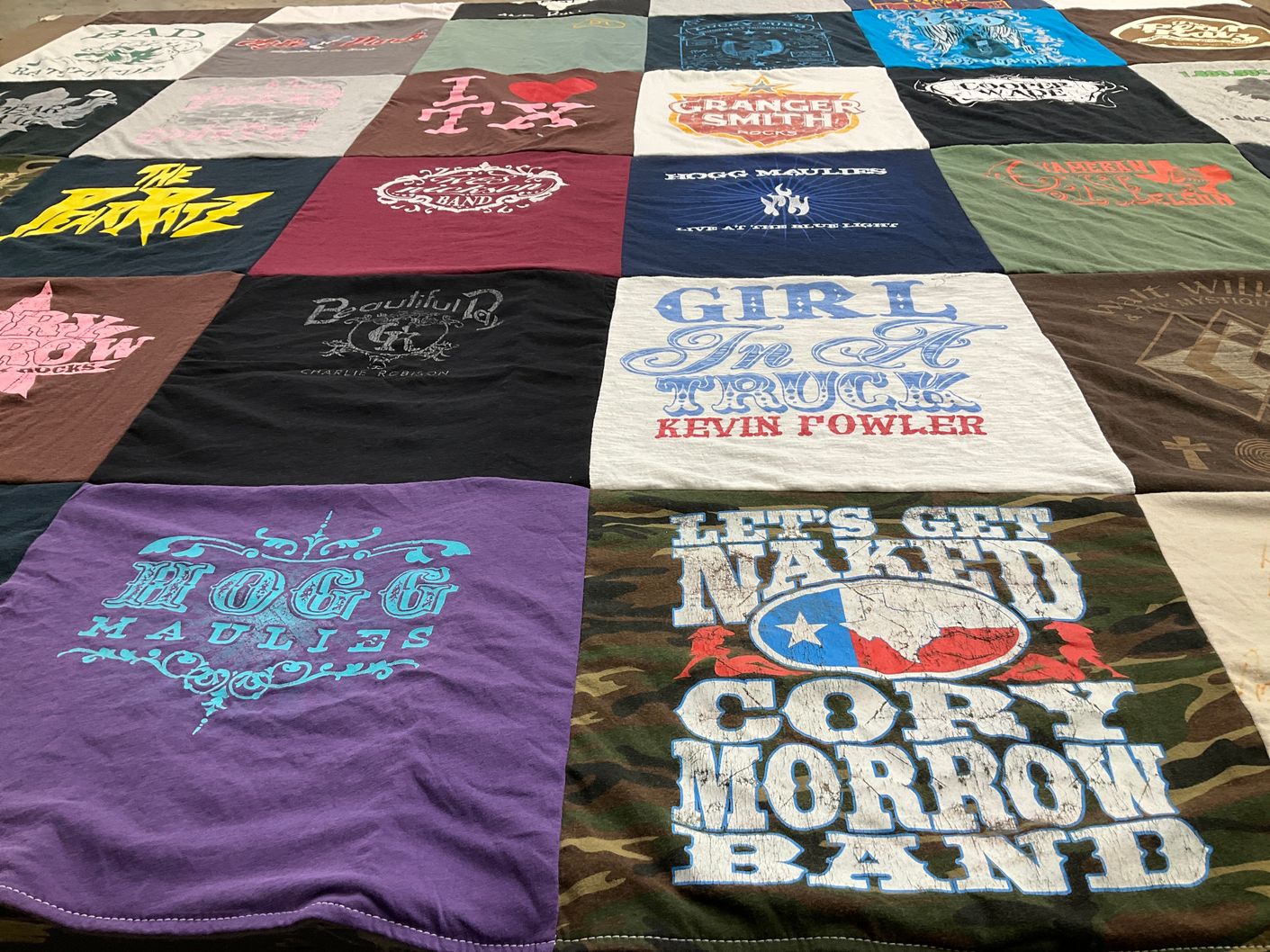 T-shirt quilt with country music, live music themes by Anna from TX