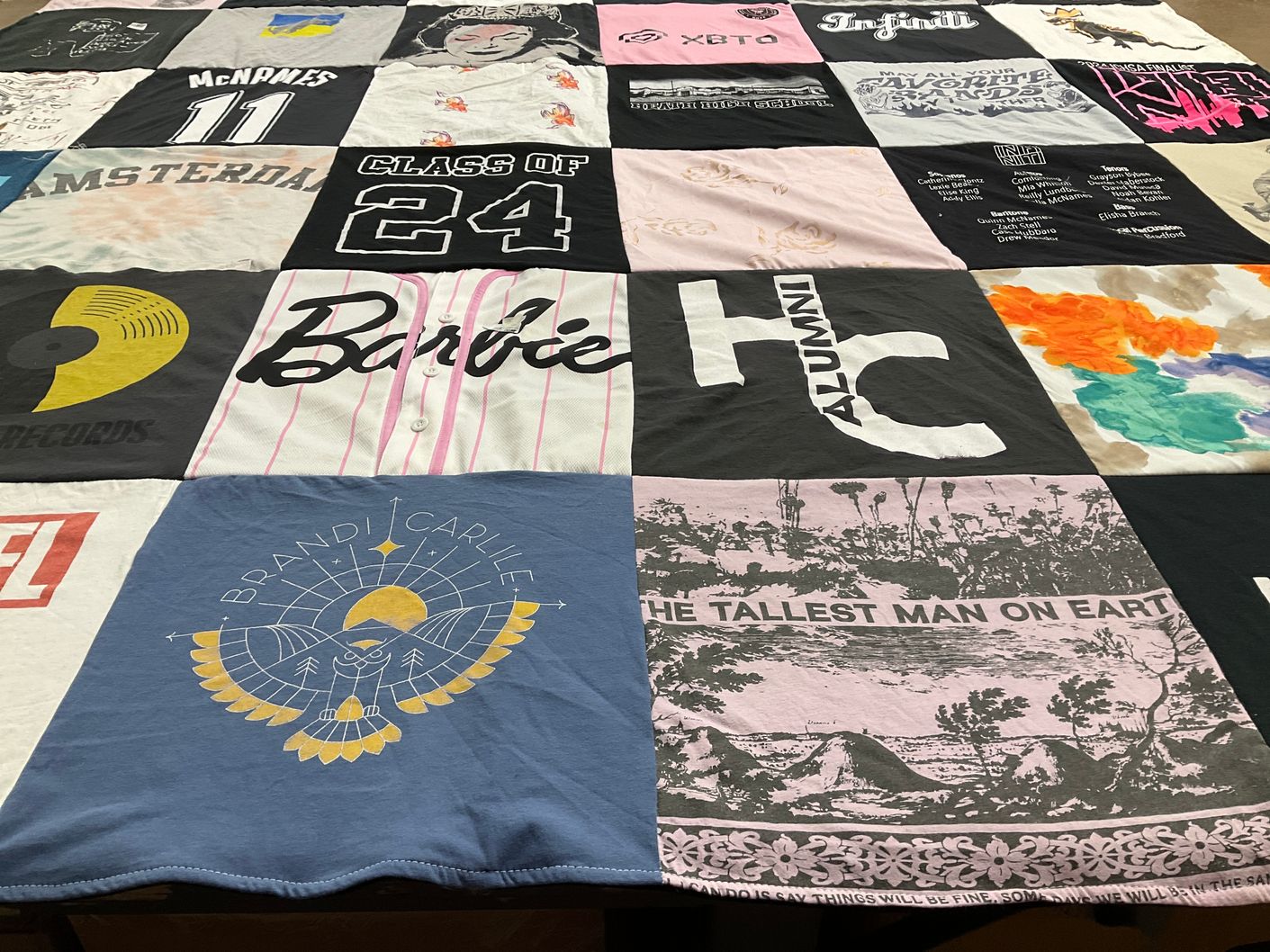 T-shirt quilt with music, albums themes by Kirsten from WA
