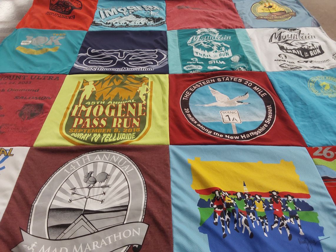 T-shirt quilt with running, marathons themes by Holly from VT