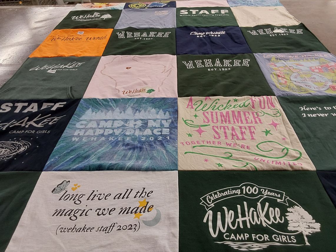 T-shirt quilt with camping, outdoor activities themes by Carina from WI