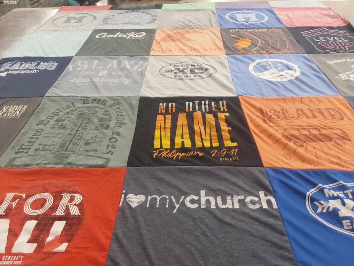 T-shirt quilt with youth ministry, community service themes by Stephen from TN