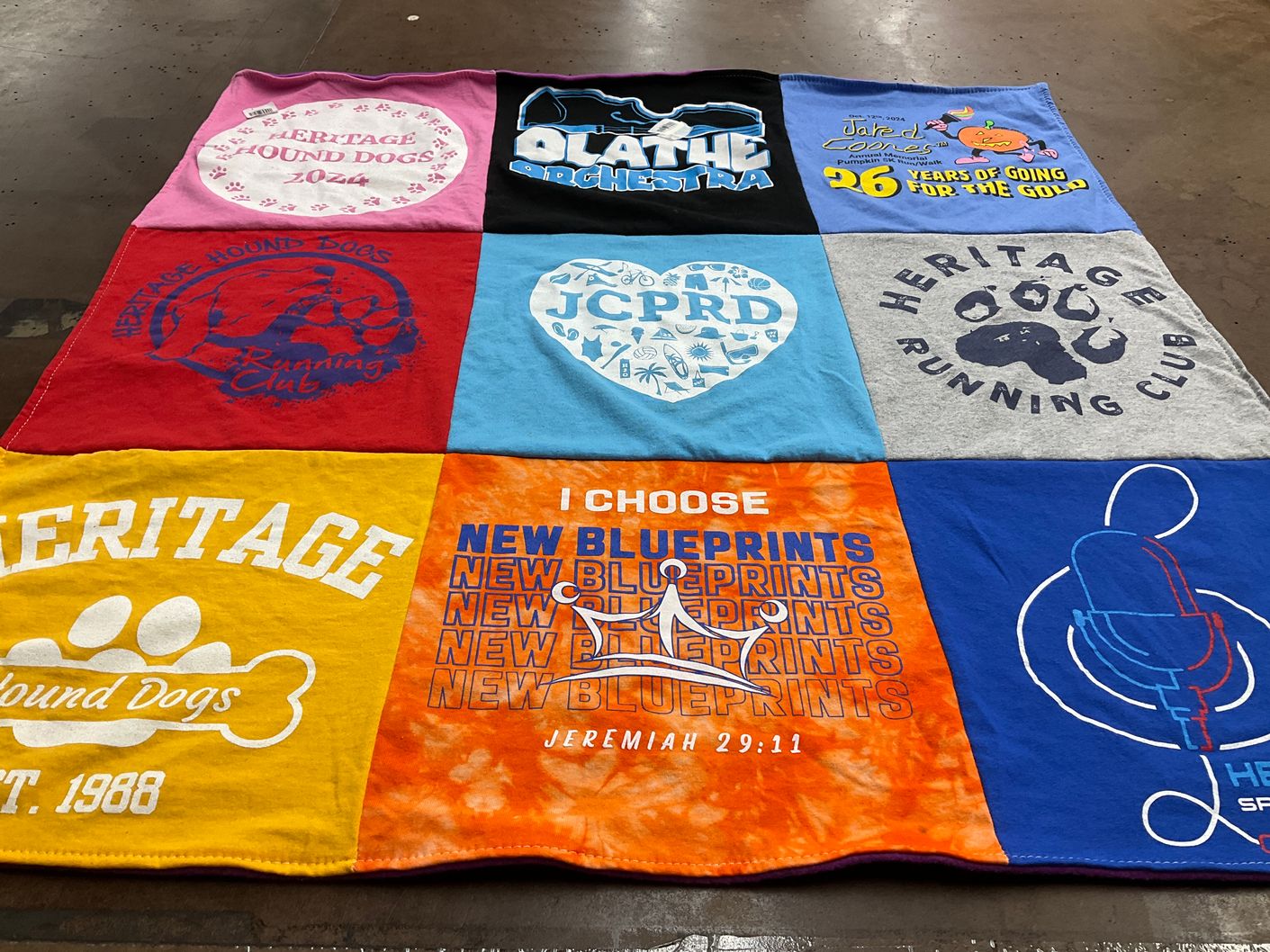 T-shirt quilt with running, sports themes by Brenda from KS