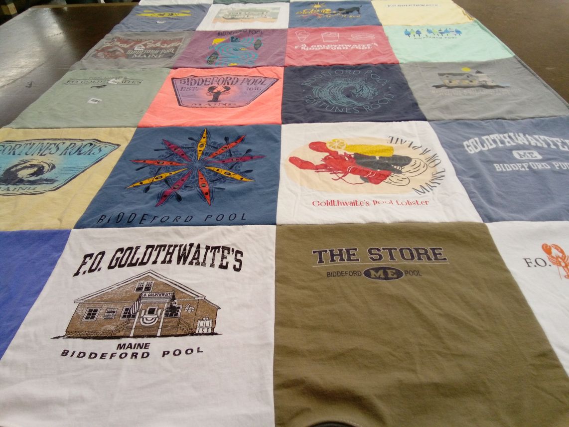 T-shirt quilt with fishing, seaside themes by Lisa from NH