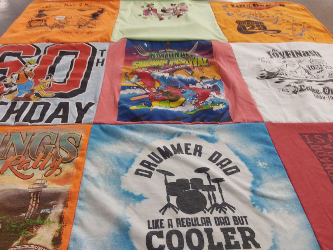 T-shirt quilt with music, festivals themes by Cheri from AR