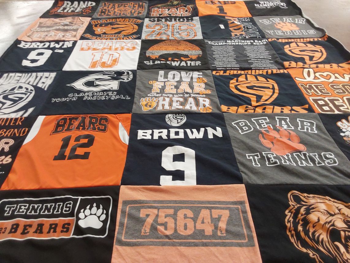 T-shirt quilt featuring bears basketball team, bears tennis team by Amanda from TX
