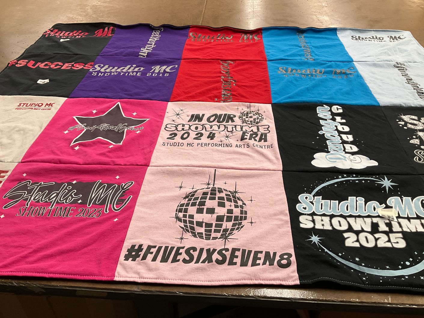 T-shirt quilt with performing arts, dance themes by Alexandra from OH