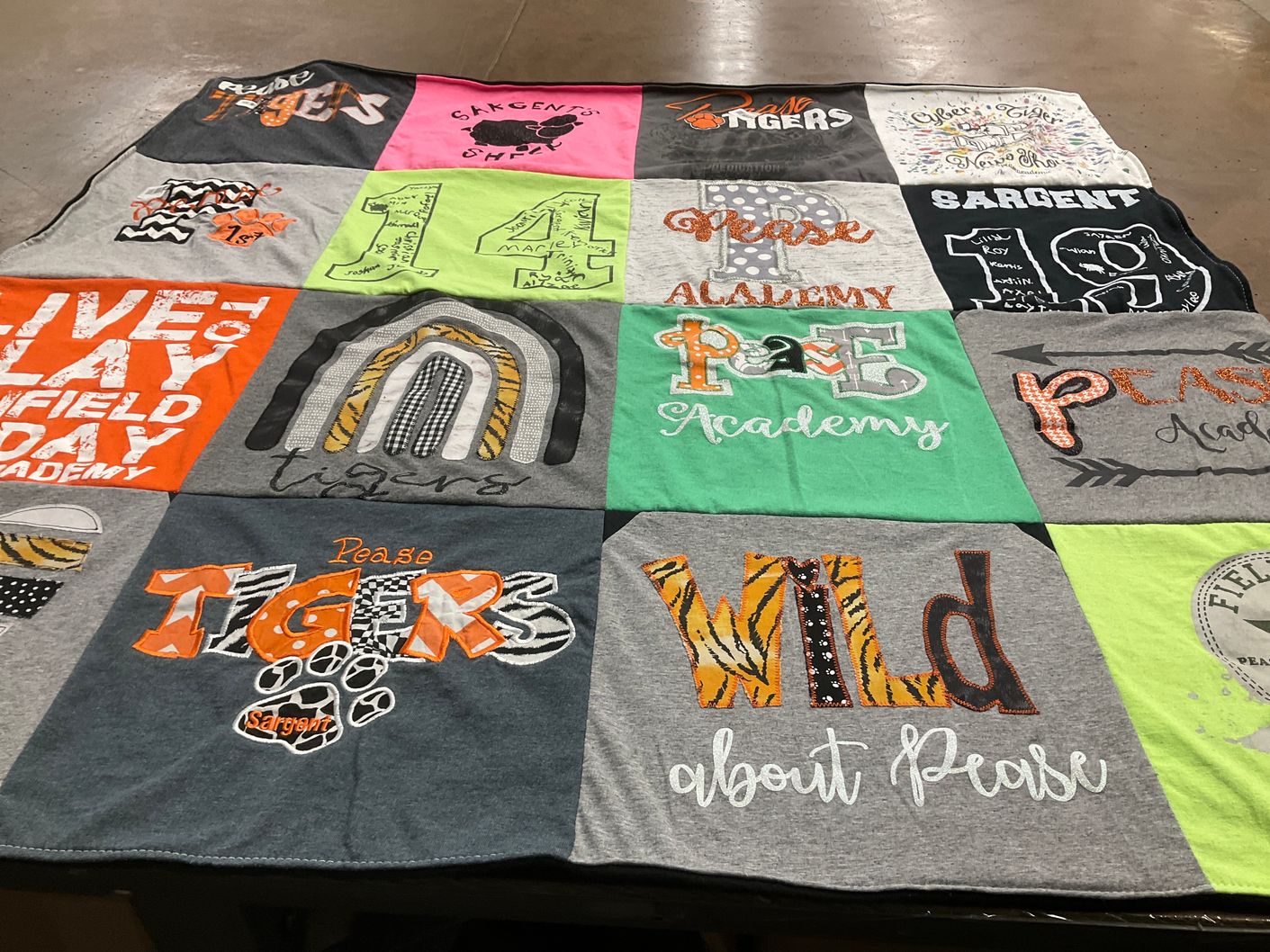 T-shirt quilt featuring pease tigers by Lindsey from TX