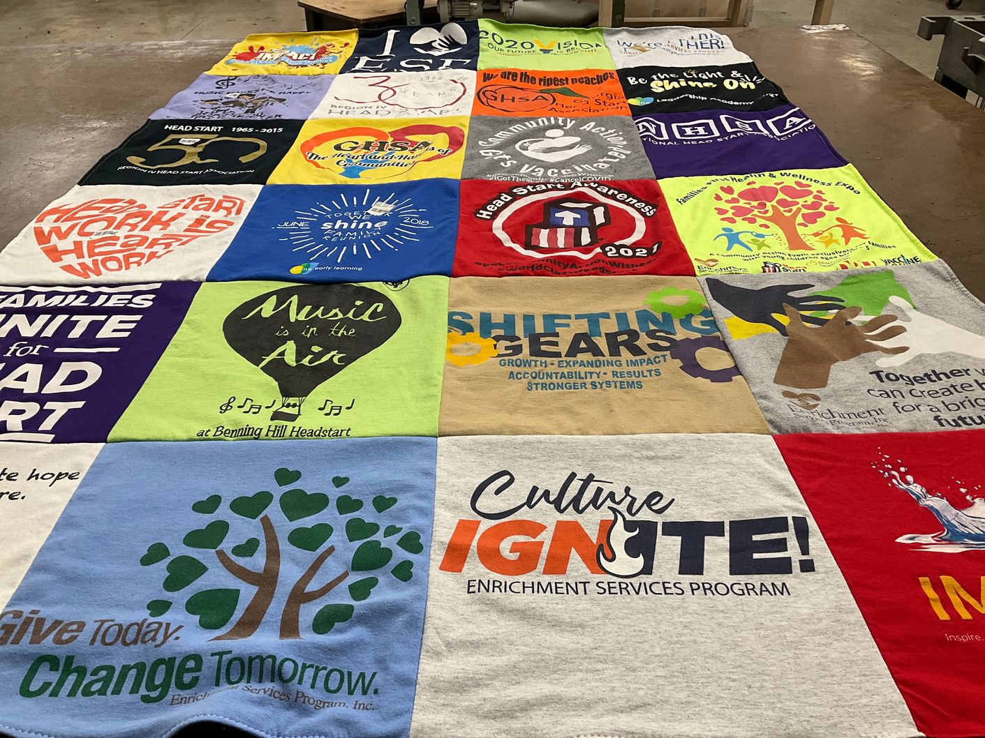 T-shirt quilt with early learning, family support themes by Sabrena from AL