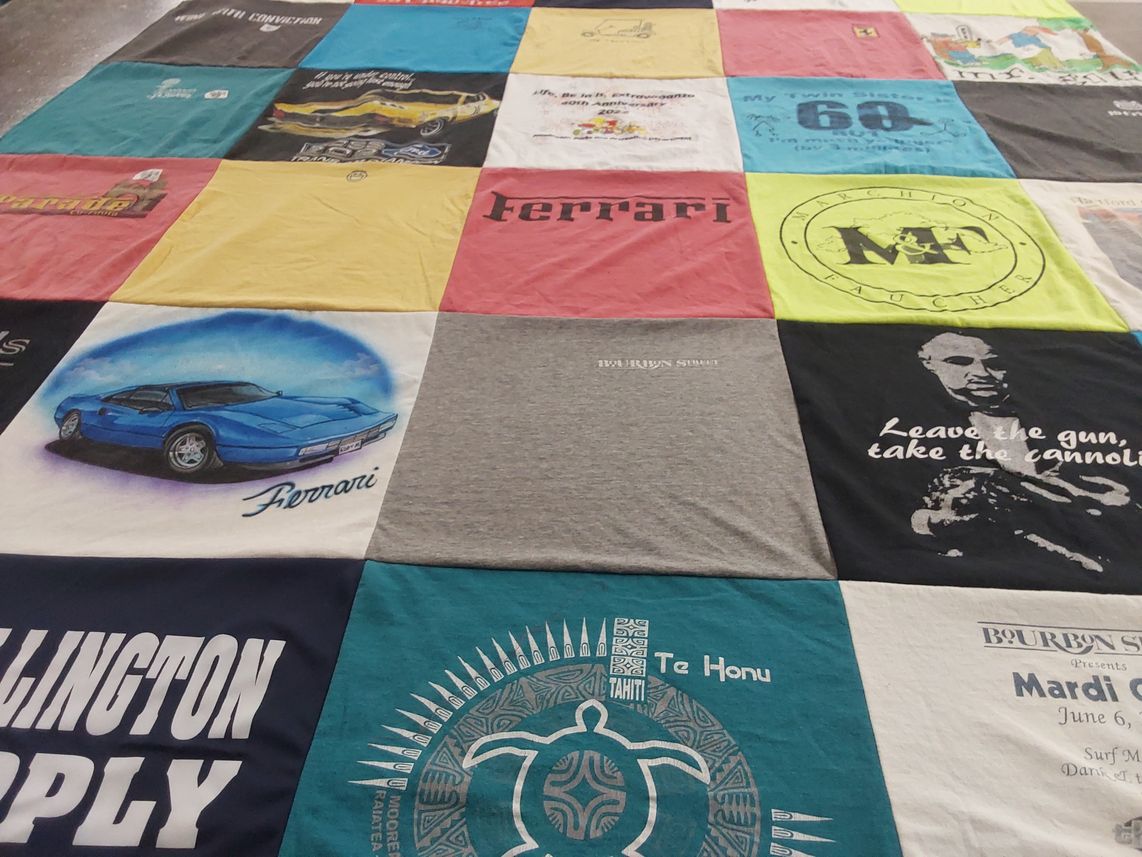 T-shirt quilt with cars, movies themes by Elizabeth from CT