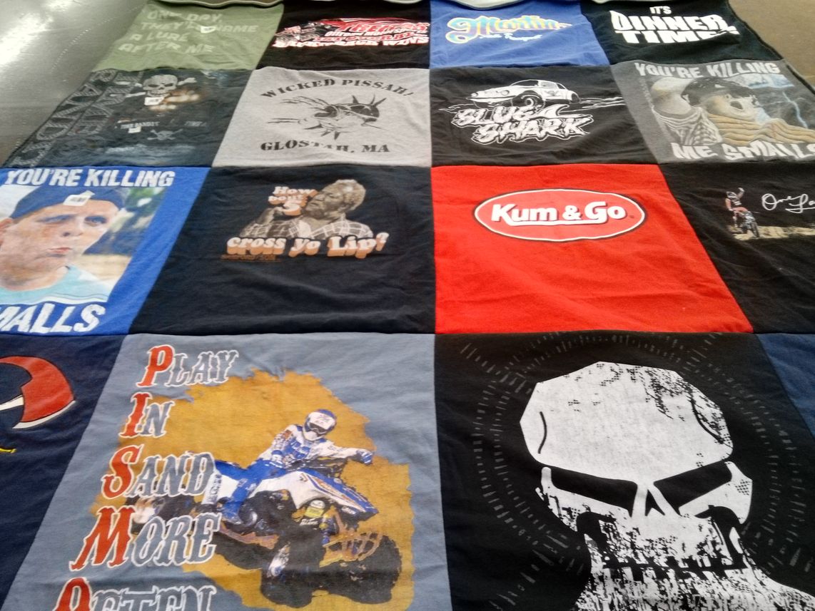 T-shirt quilt with motorsports, humor themes by IRAN from CA