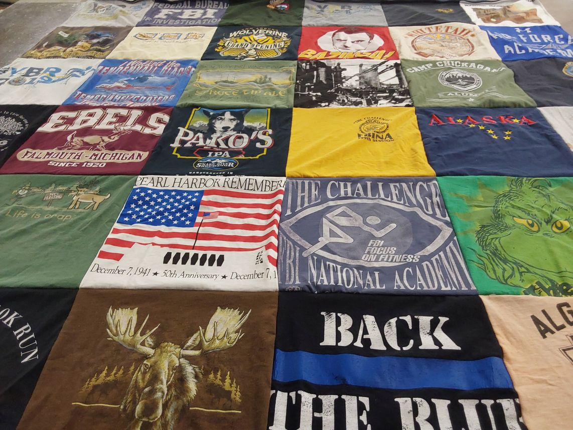T-shirt quilt with history, fitness themes by James from MI