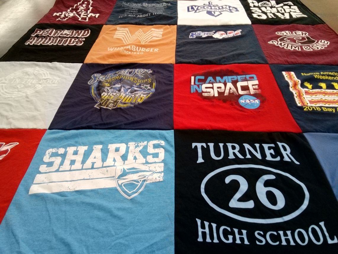 T-shirt quilt featuring sharks by Bradley from TX