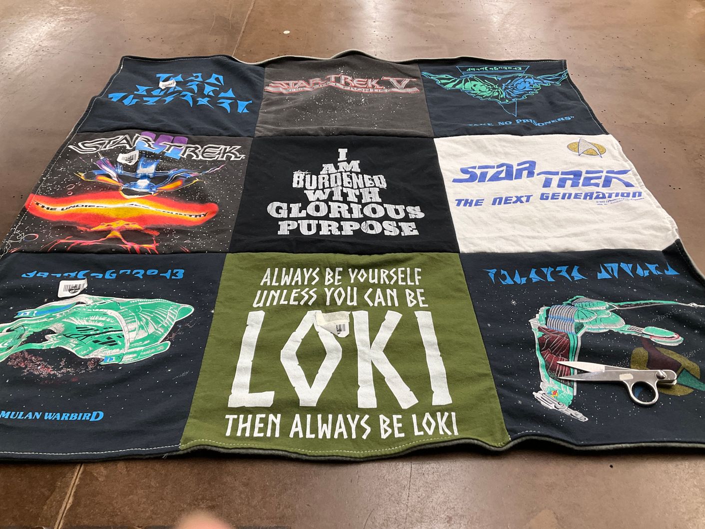 T-shirt quilt with science fiction, television series themes by Leah from NM
