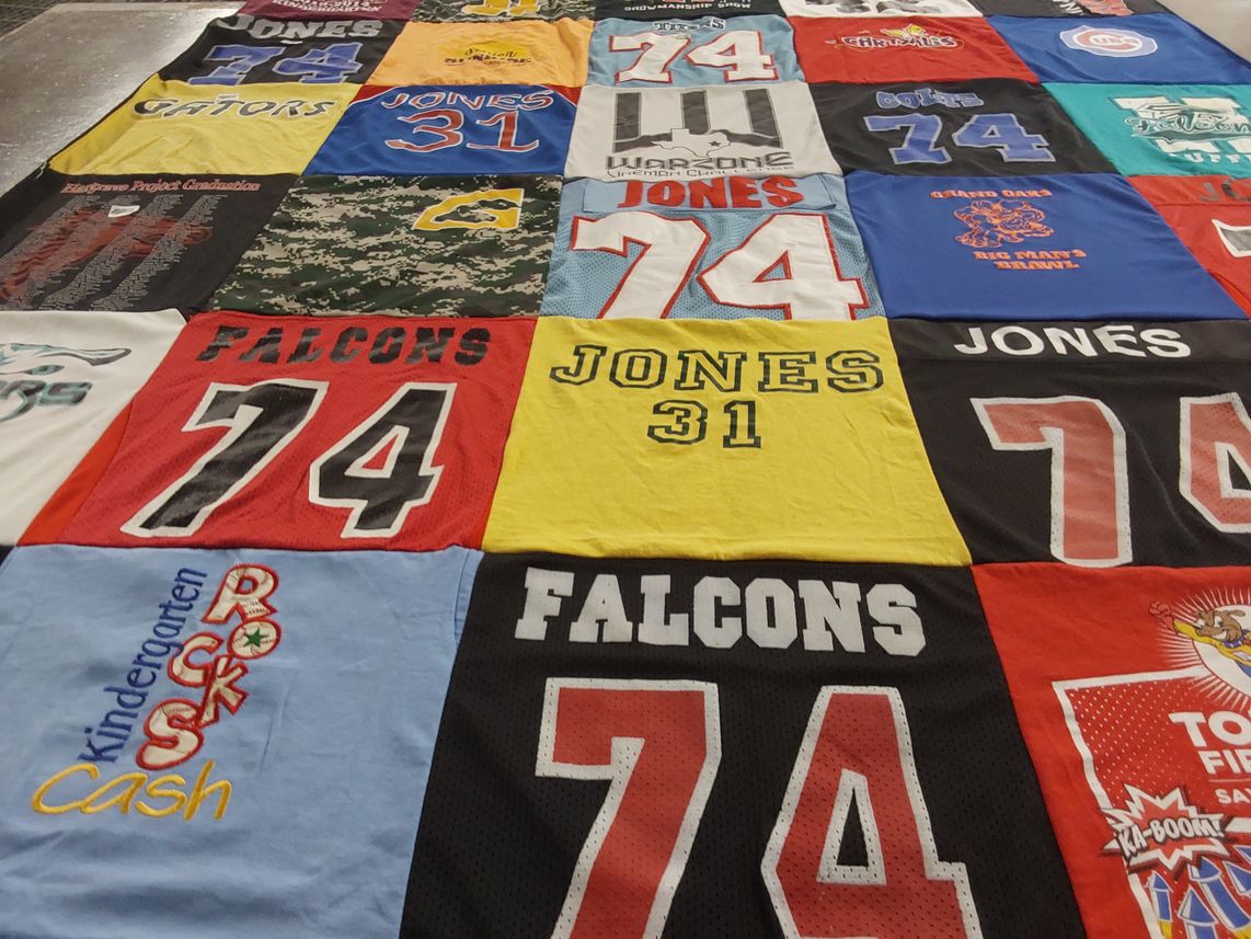 T-shirt quilt featuring falcons by Kelly from TX
