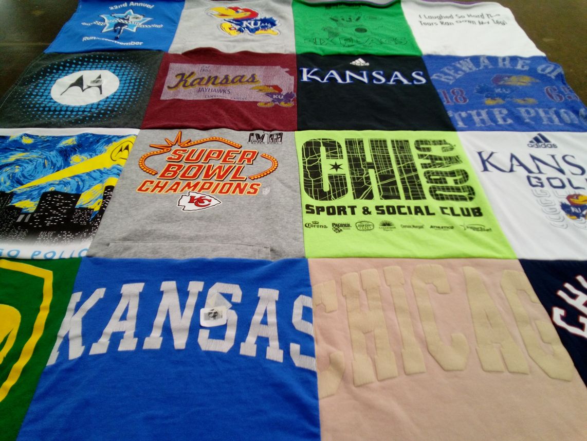 T-shirt quilt featuring kansas jayhawks, kansas city chiefs by Libby from IL