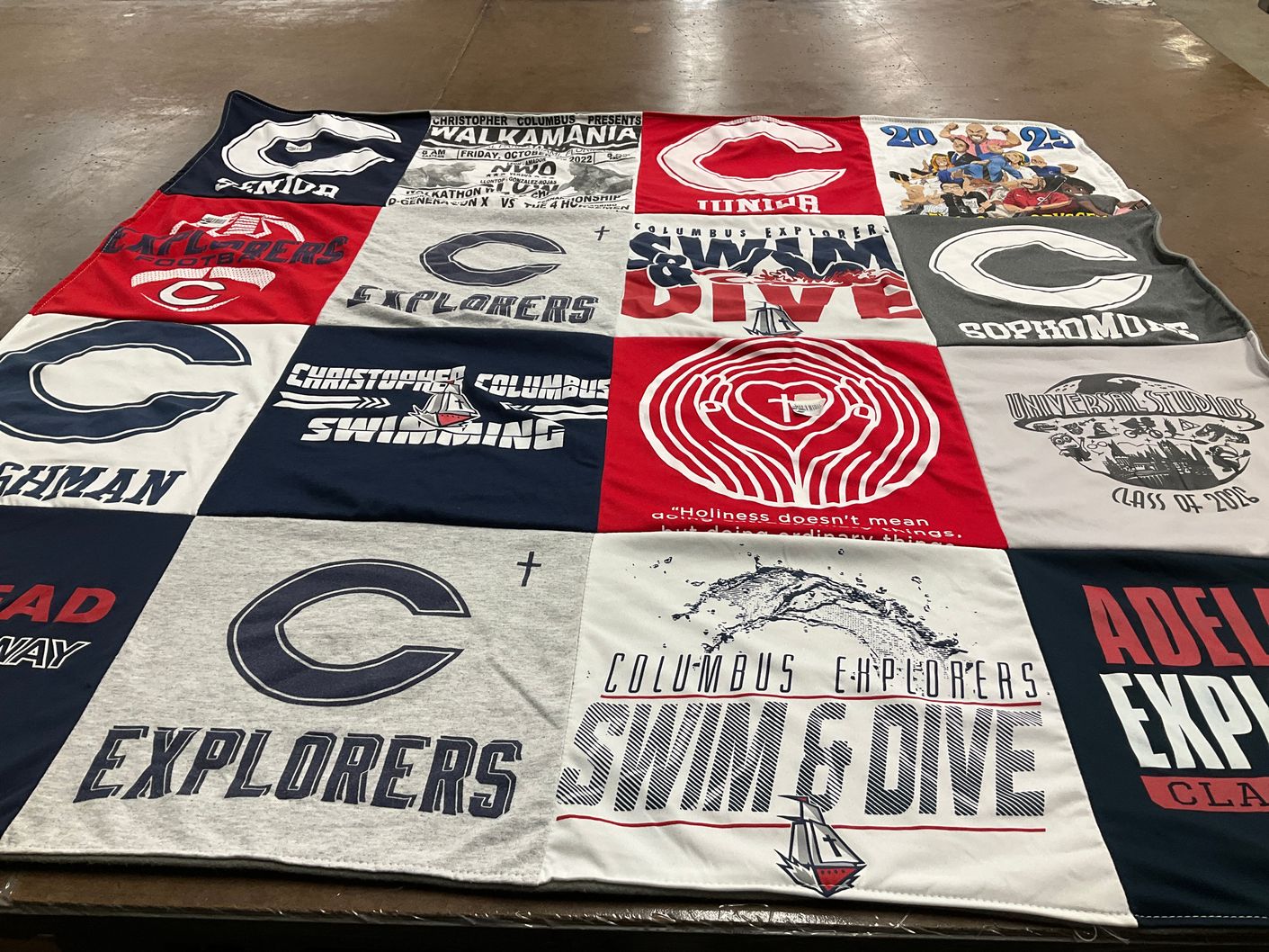 T-shirt quilt featuring columbus explorers swimming and diving team by Sebastian from FL