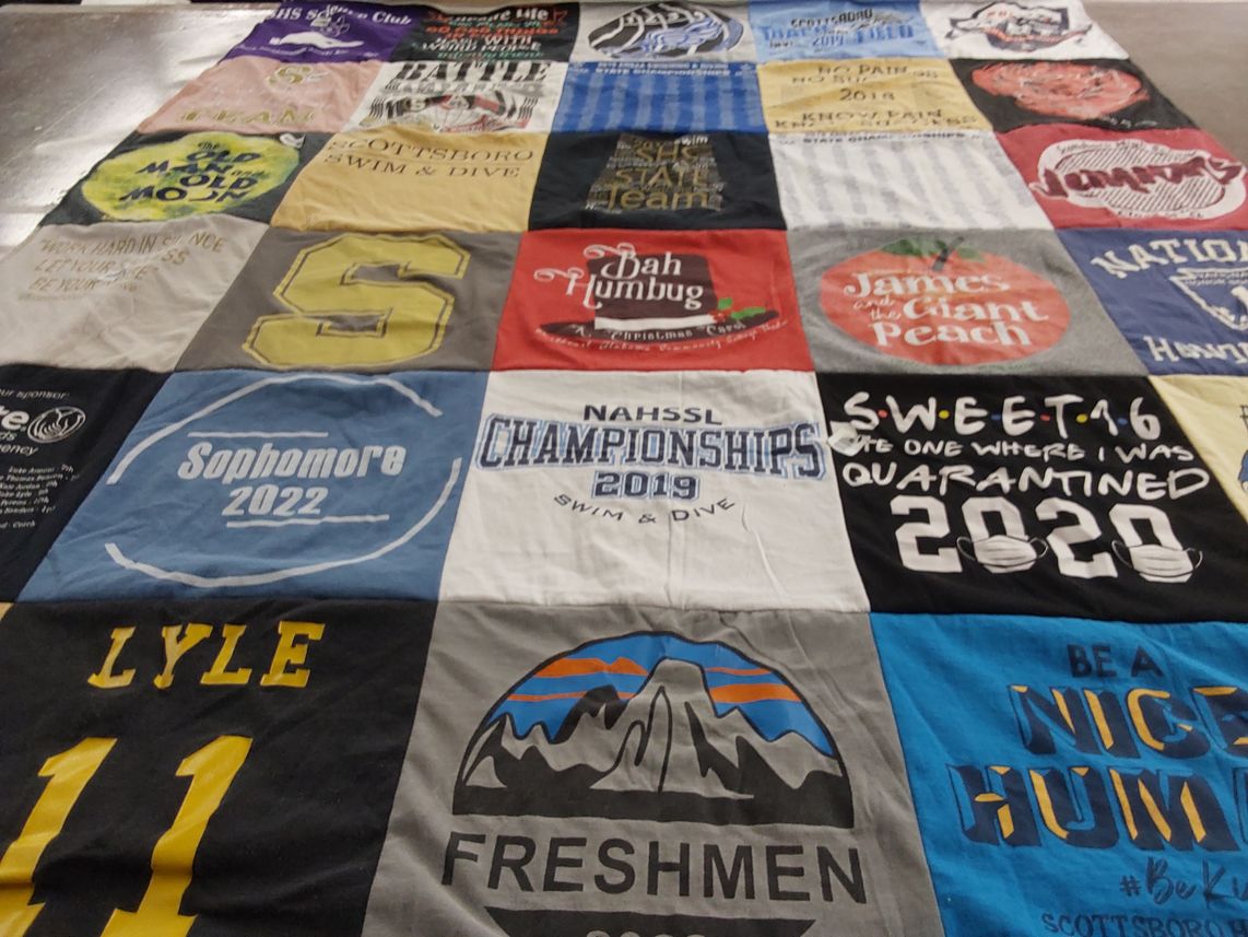 T-shirt quilt with swimming themes by Coty from AL