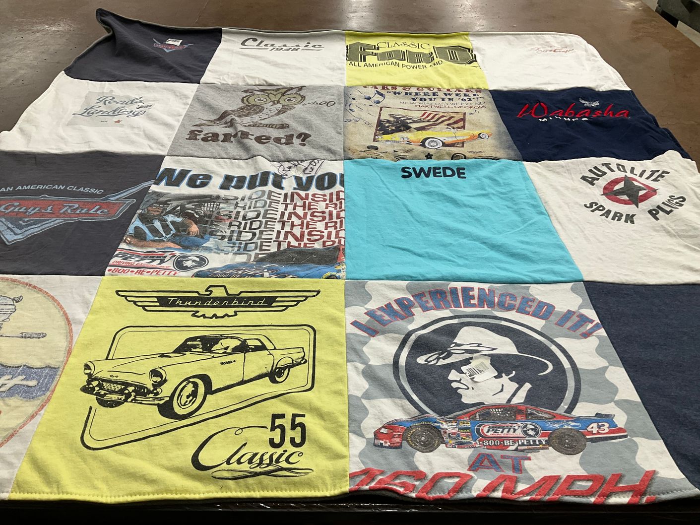 T-shirt quilt with classic cars, racing themes by Kelli from FL