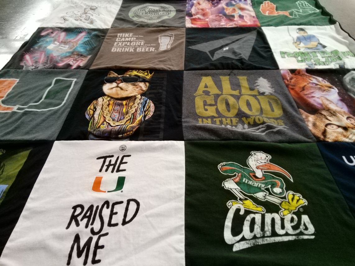T-shirt quilt featuring university of miami hurricanes by Analisa from TX