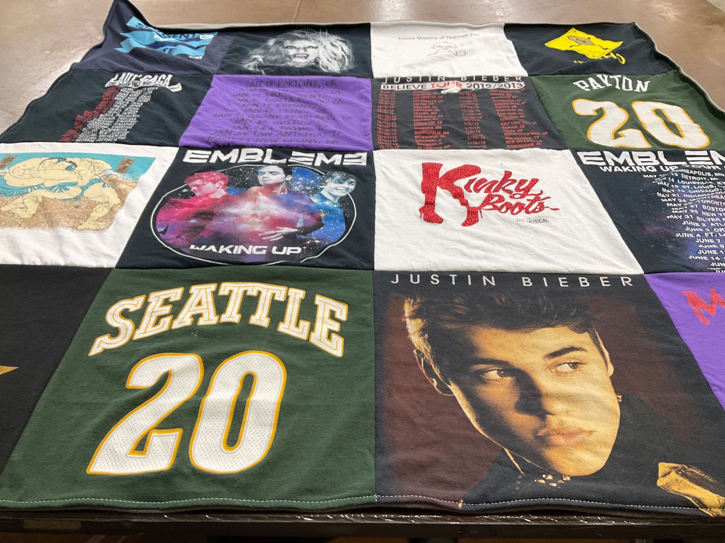 T-shirt quilt with music, theater themes by Andrea from WA