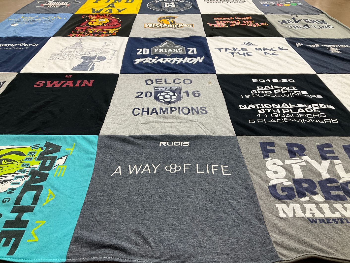 T-shirt quilt featuring apache wrestling team by Gina from PA