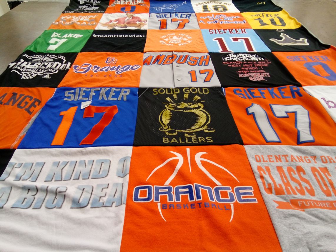T-shirt quilt featuring orange basketball team by Jennifer from OH