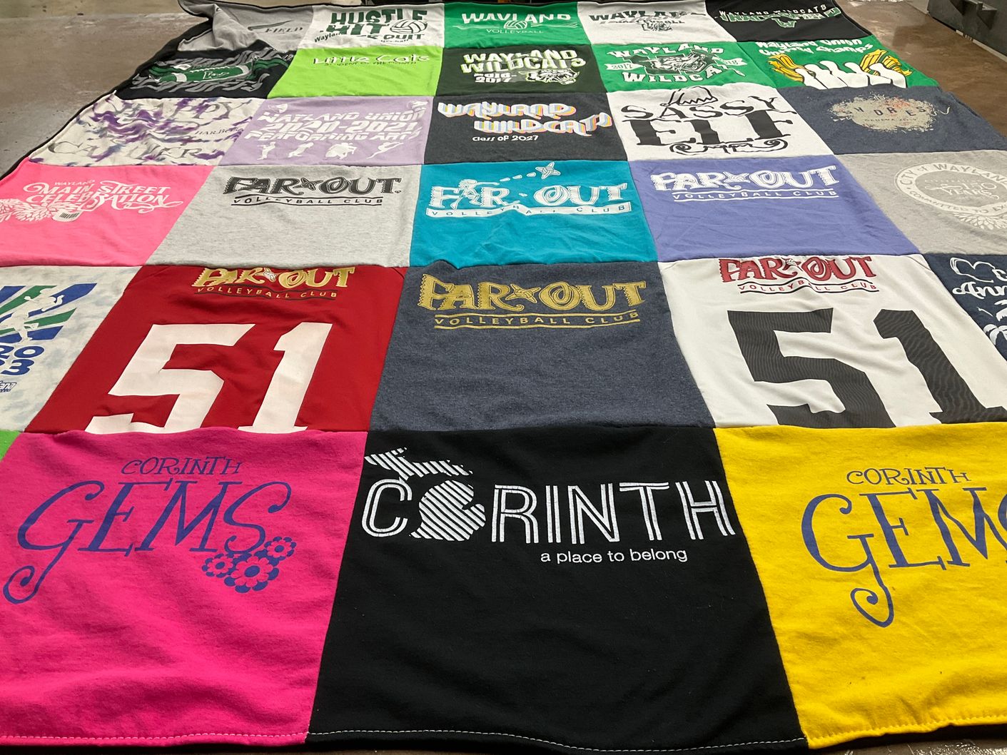 T-shirt quilt featuring far out volleyball club by Robin from MI