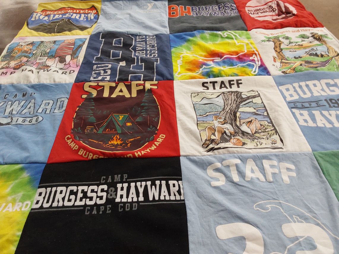 T-shirt quilt with outdoor activities, camping themes by Deb from MA