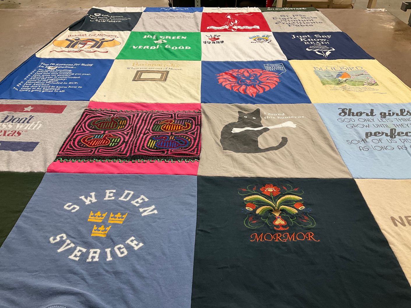 T-shirt quilt with reading, education themes by Kristin from IL