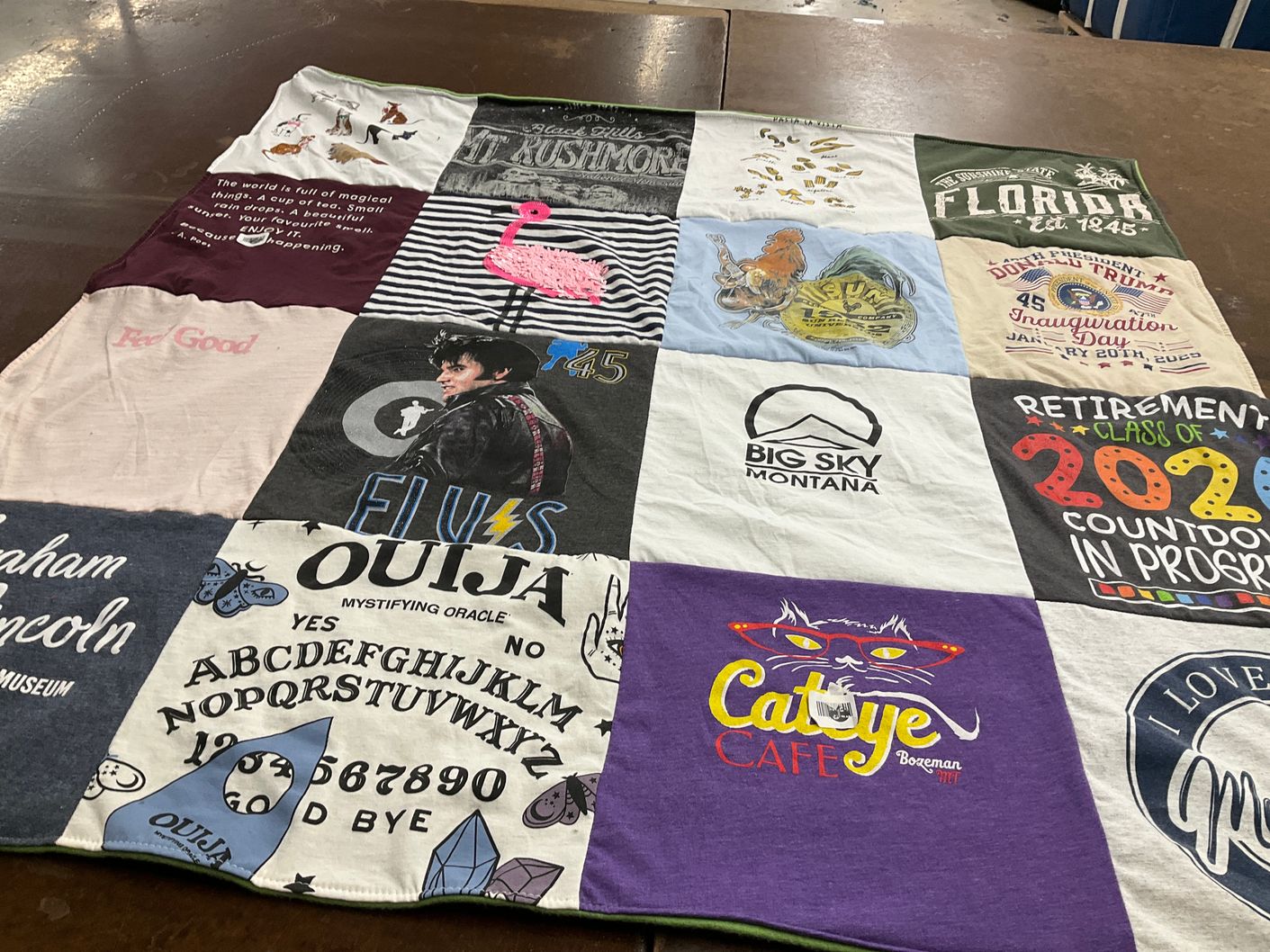 T-shirt quilt with animals, spirituality themes by Donald from FL